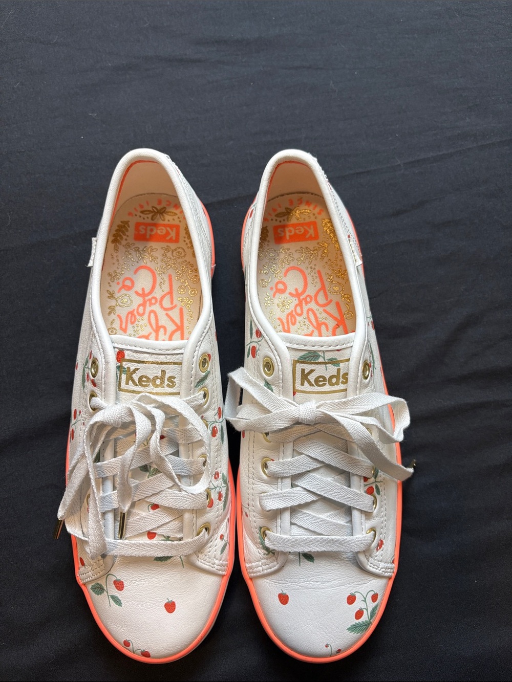 Keds X Rifle Paper Co Kickstart Leather Strawberry Sneakers. Size 9